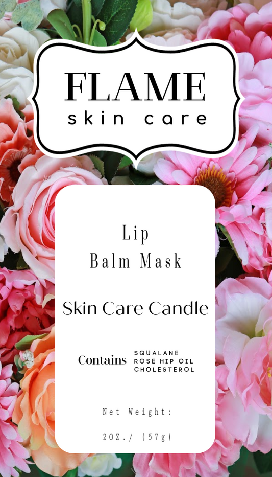 Flame Skin Care Lip Balm Mask 2 Ounce candle melts to reveal a product that doubles as a lip balm and a lip mask for smooth, soft and plump lips with AHA fruit acids for gentle exfoliation